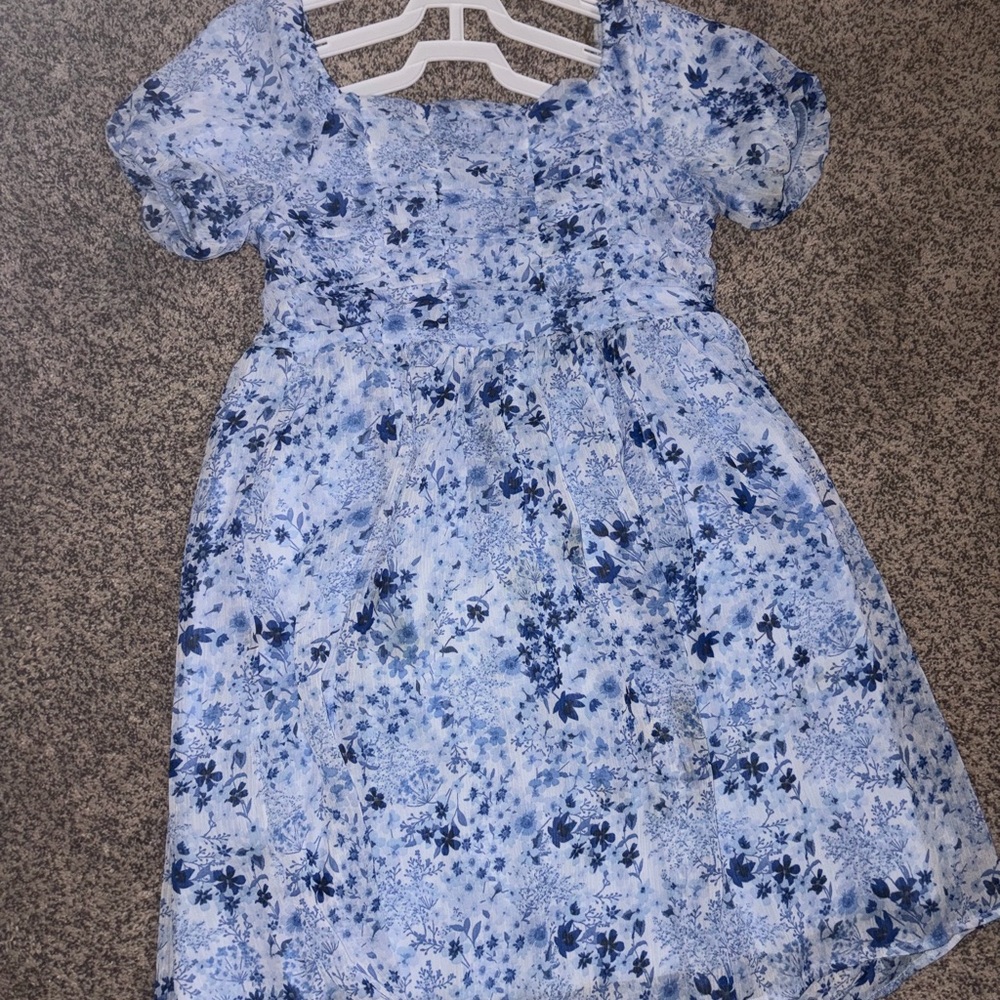 Charming Blue and White Floral Kids Dress